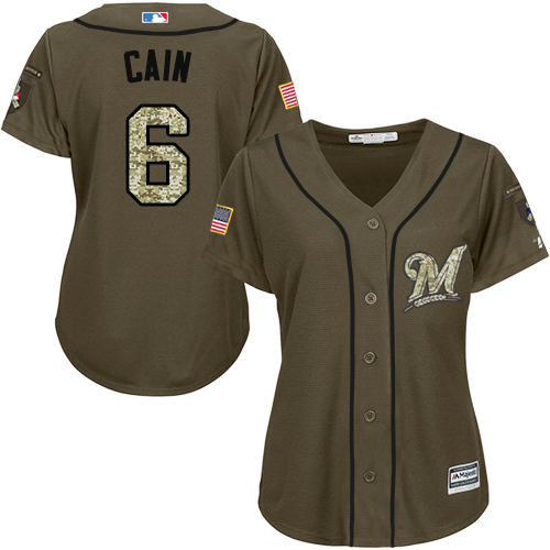 Brewers #6 Lorenzo Cain Green Salute to Service Women's Stitched MLB Jersey